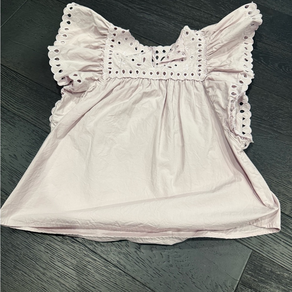 Chic Lilac Eyelet Ruffle Blouse - Picture 4 of 6